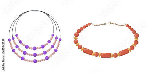 Set Luxury fashion icons. Gemstone and bracelet, brooch and trinket, emerald 
