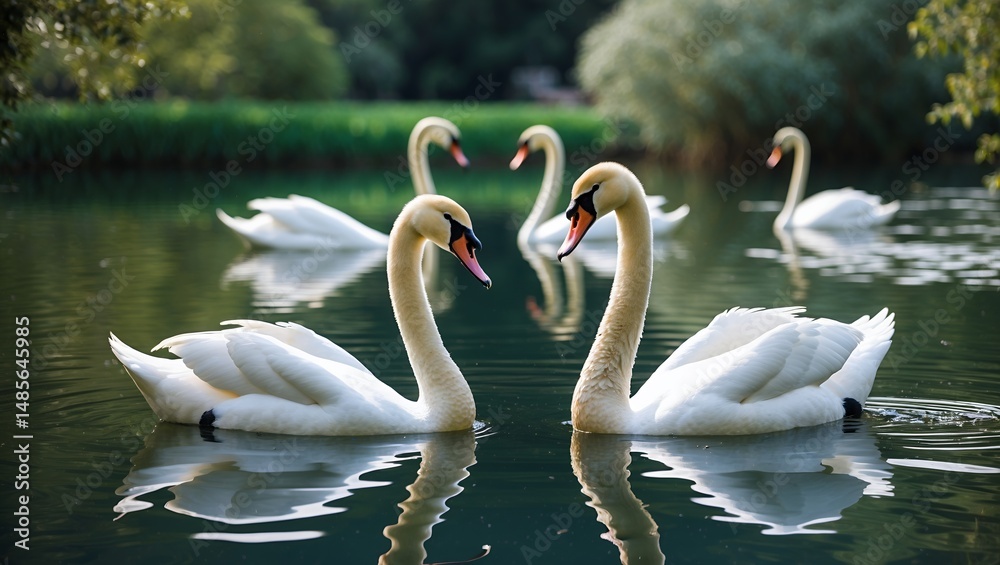 Obraz premium Graceful swans gliding in a tranquil pond