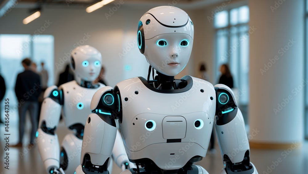 Fototapeta premium Humanoid robots transforming everyday life through art and technology