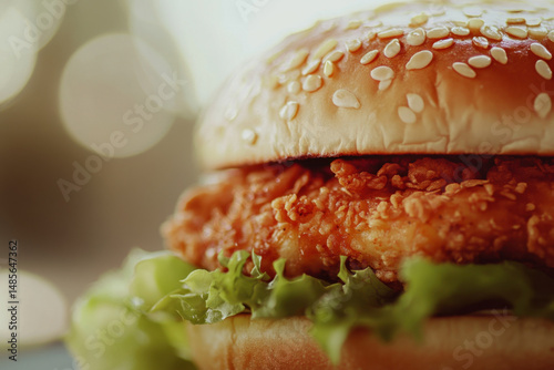 Close-up of a chicken sandwich on a bun.