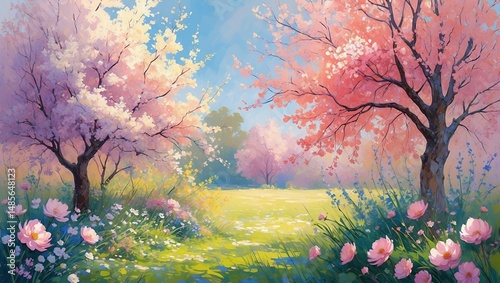 Impressionist illustration of nature's blooming beauty