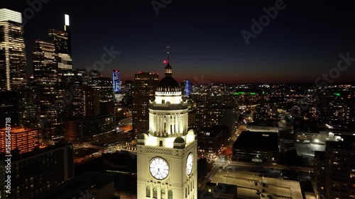 Night View Of Philadelphia Skyline At Philadelphia In Pennsylvania United States. Highrise Buildings Landscape. Night City Scenery. Philadelphia At Pennsylvania United States. Stunning Cityscape. 