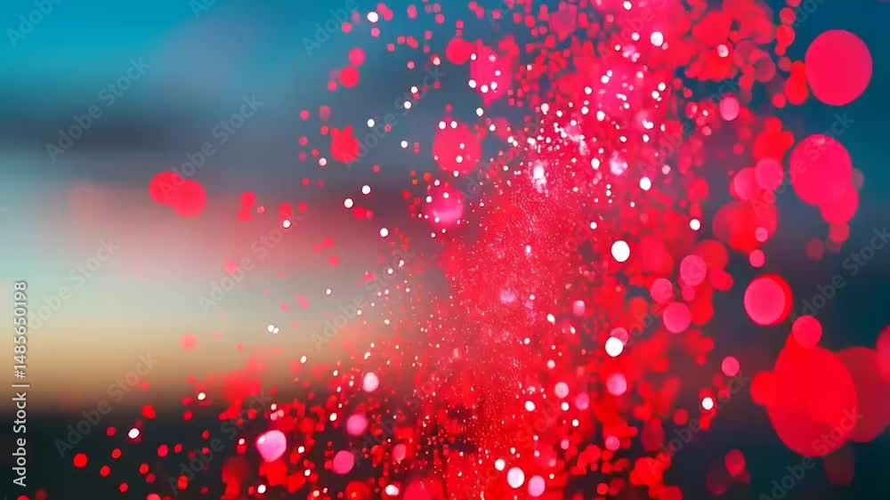 Abstract background with red bokeh light bubbles softly floating and moving from bottom to top. Smooth, elegant motion with glowing highlights, creating a dreamy and festive atmosphere