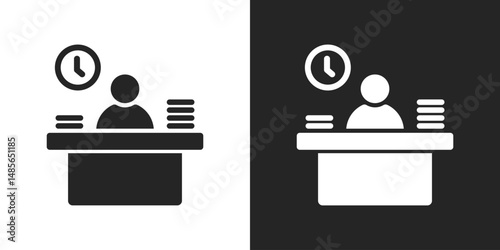 Office work employee at desk with clock and files symbol for productivity icon vector