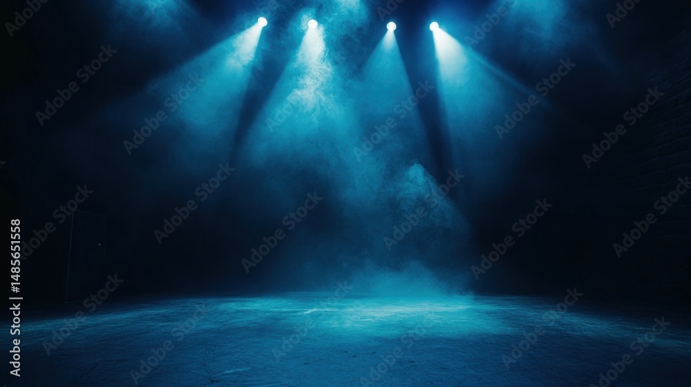 Obraz premium Mysterious Blue Stage Lighting: Dramatic Smoky Atmosphere