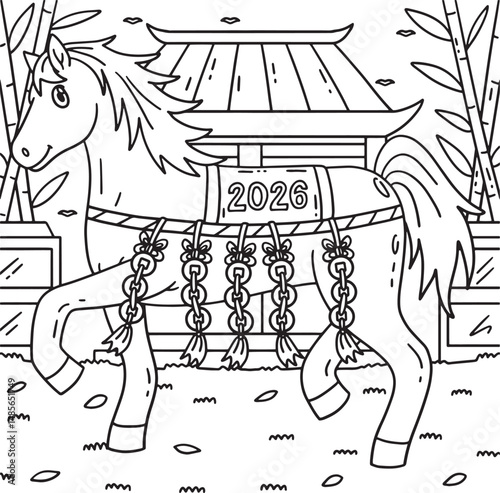 Year of the Horse 2026 and Feng Shui Coloring Page