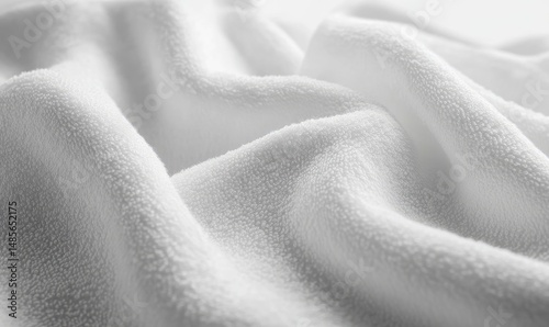 Close-up of white, soft terrycloth fabric, draped in folds