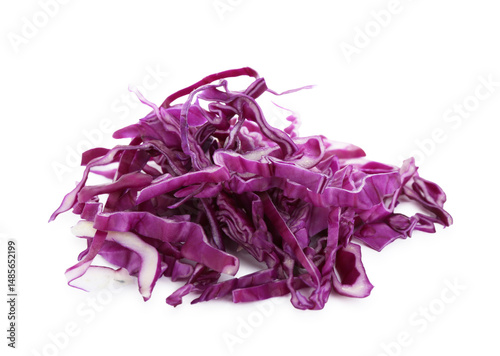 Fototapeta Naklejka Na Ścianę i Meble -  Pile of shredded red cabbage isolated on white