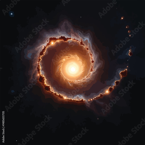 Spiral Galaxy in Dark Space: A Cosmic Swirl of Brown and White