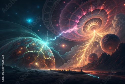 Cosmic Convergence A Generated AI Vision of Interdimensional Energy