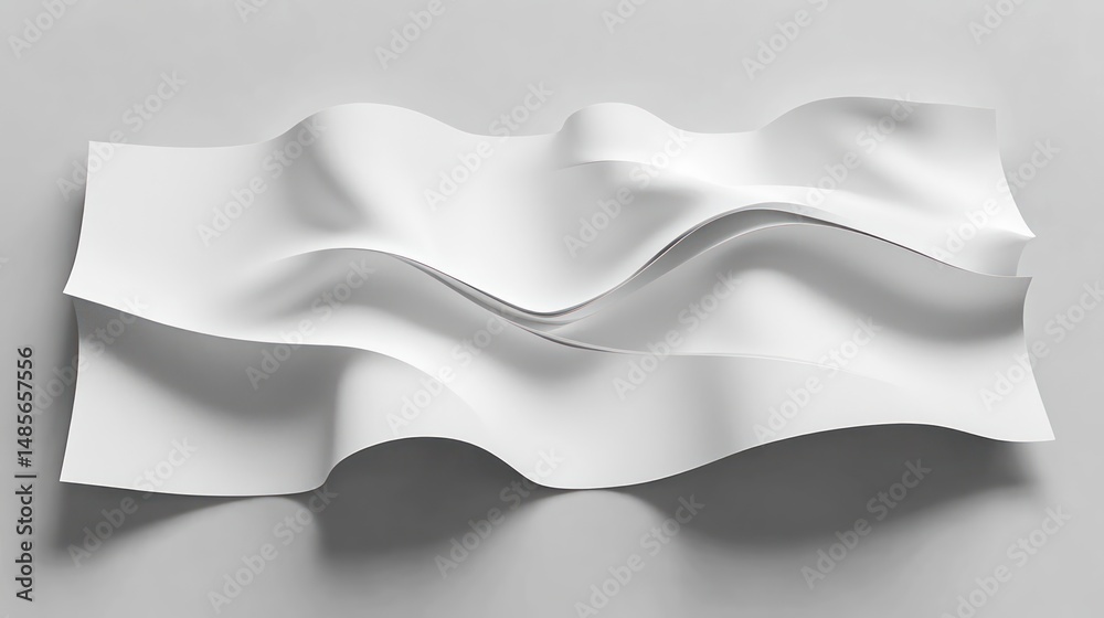 Fototapeta premium white abstract paper or fabric with smooth flowing curves laid flat creating soft shadows and a sense of gentle movement and calmness