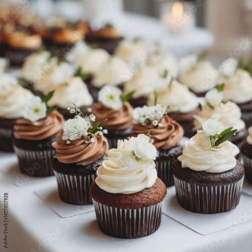 beautiful minimal wedding cupcakes on a table in wedding ceremony 