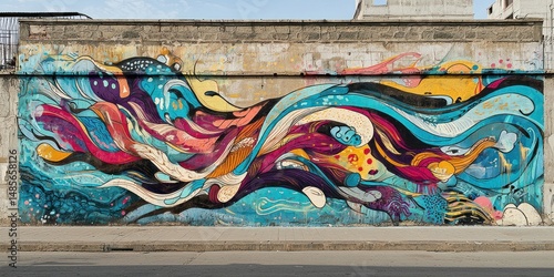 Painted mural on large urban wall