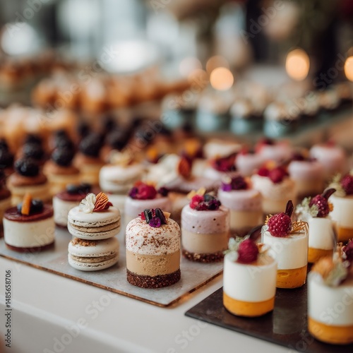 beautiful minimal wedding desserts on a table in wedding ceremony