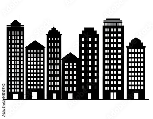 Illuminated cityscape at night, showcasing various building heights and designs