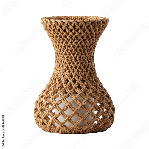 Elegant woven rattan vase home decor modern design stylish interior pot on transparent background