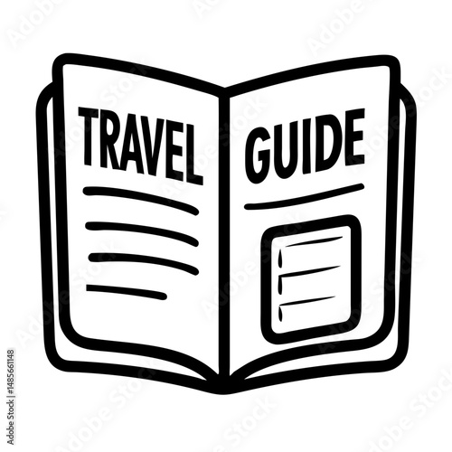 Open travel guidebook with blank pages and bold title design  , travel gear