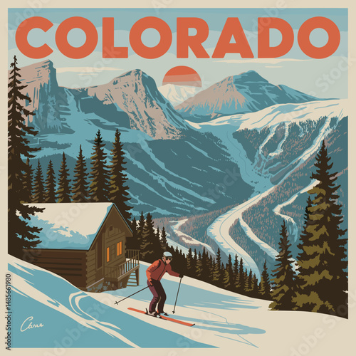Colorado Ski Resort – Vintage Travel Poster Style