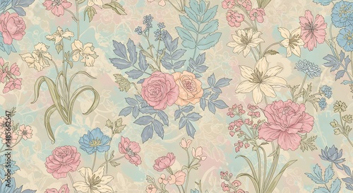 Wallpaper Mural Vintage Floral Pattern with Soft Colors Torontodigital.ca