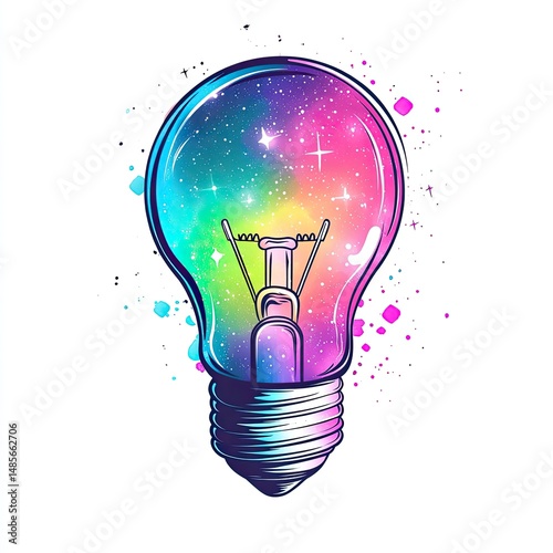 Cosmic lightbulb, vibrant colors, swirling nebula inside a lightbulb