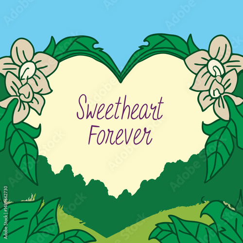 Hand-drawn floral heart frame with the romantic quote "Sweetheart Forever" perfect for love-themed designs, cards, and wedding invitations.