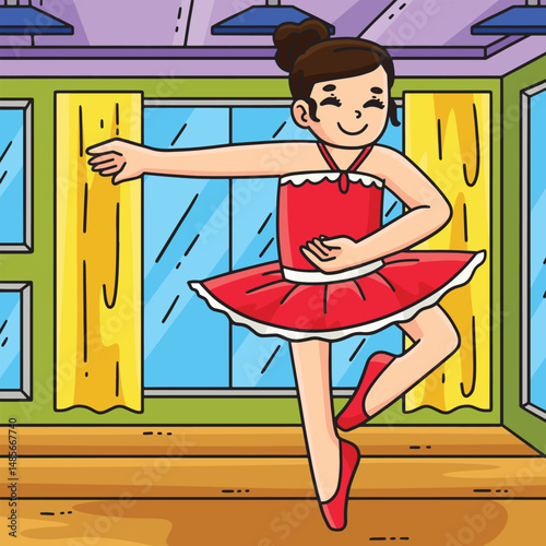 Ballerina Performing a Pirouette Colored Cartoon 