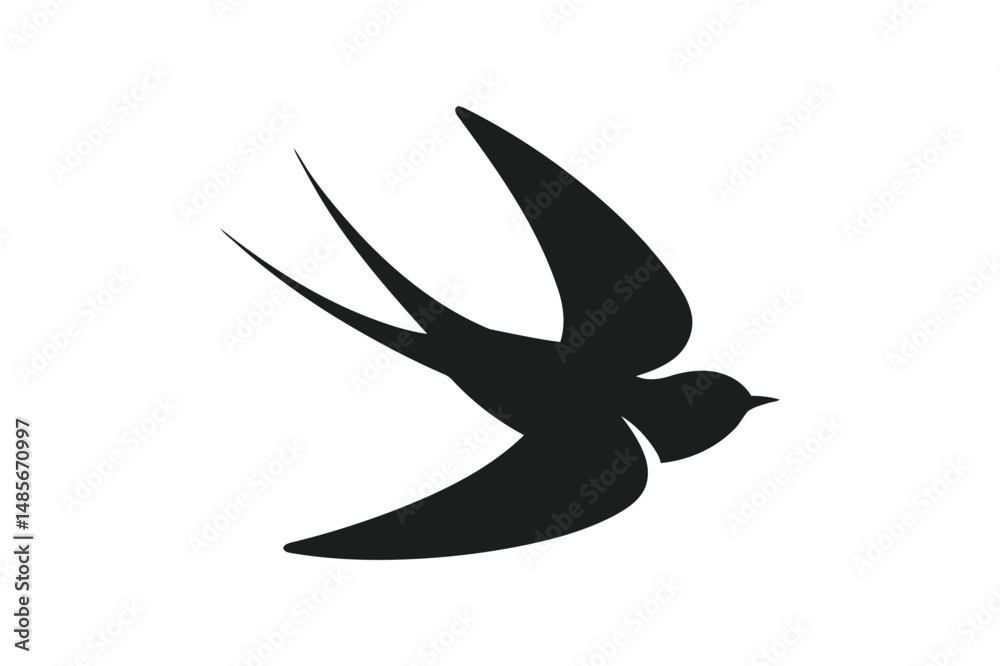 Fototapeta premium Black silhouette of a swallow bird flying vector