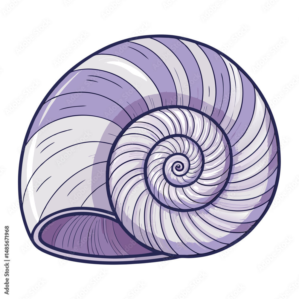 Obraz premium Close-up photograph of a smooth, spiral moon snail shell exhibiting subtle pearly iridescence; showcasing its texture and natural coloration.
