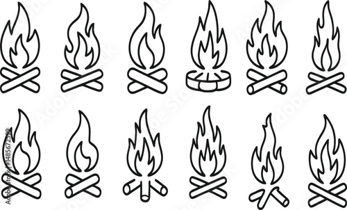 Fire flames icon. Fire flames. Flame symbols. Set of silhouette  fire flame. Collection of hot flaming element. Fire line art , flame vector illustration.