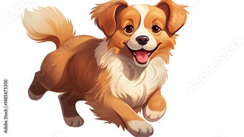 Happy cartoon dog jumping with joy, dribbling and looking excited