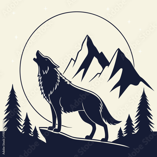 Majestic polar bear, wild wolf silhouette, and elegant horse vector illustration in black and white