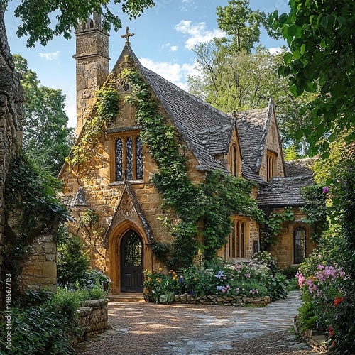 ivy-covered rectory exterior in gloucestershire england
