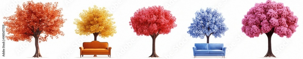 Fototapeta premium Colorful Trees and Sofas