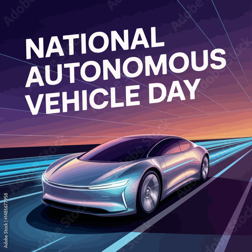 National Autonomous Vehicle Day Self Driving Future Car Tech illustration