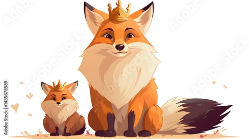 Cute Fox with Crown and Scepter Cartoon Vector 2D Image
