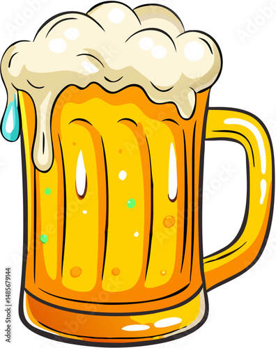 Cartoon Beer Mug With Frothy Foam Vector Illustration