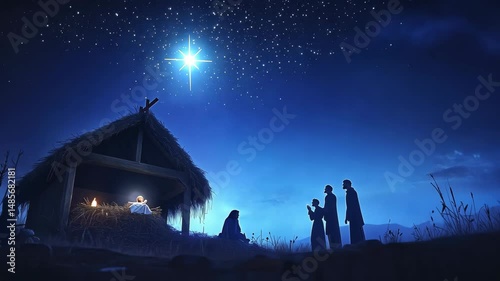 Captivating Night Scene of Nativity Under a Brilliant Starry Sky