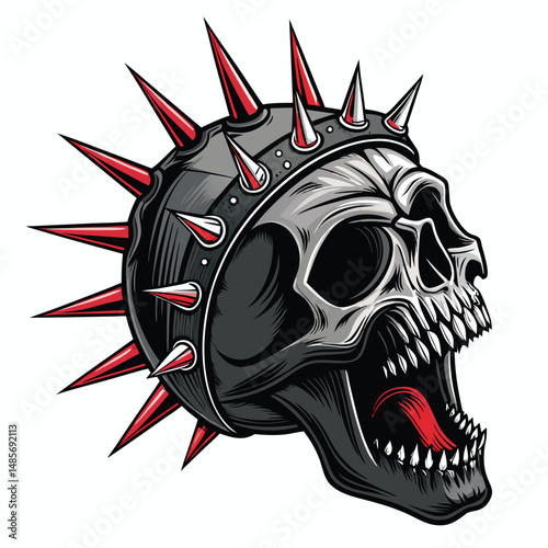 A terrifying screaming skull pierced by numerous heavy metal spikes, rendered in extreme detail, showcasing intense pain and aggression.