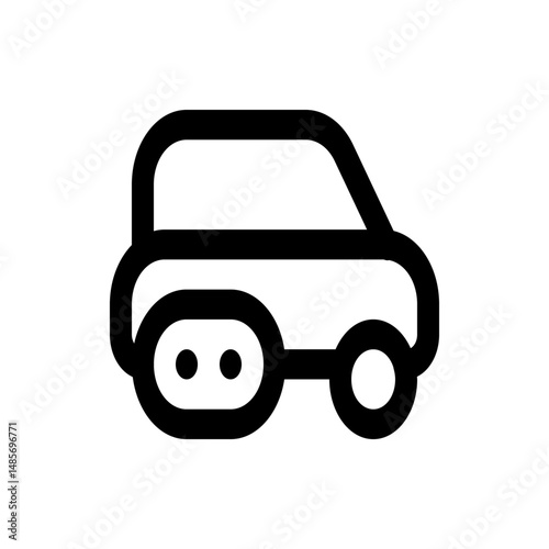 Illustration of a stylized car with rounded edges and thick black outlines on a white background shows transport