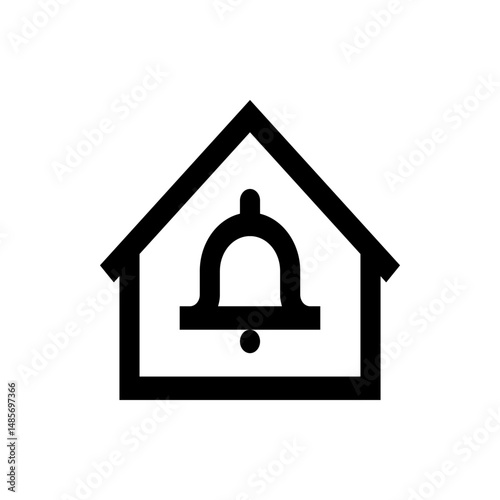 Illustration of a house outline with a bell inside, depicted with simple black lines on a white background