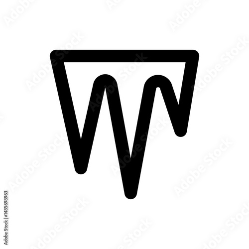Black and white graphic illustration of a jagged line hanging from a horizontal bar with rounded edges