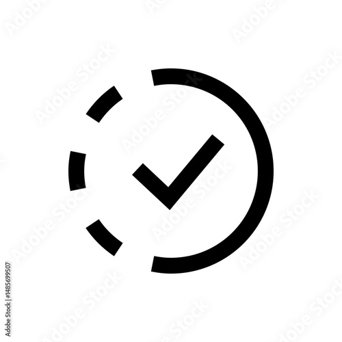 Black check mark inside a partial circle with broken segments on the left side of the circle shape design