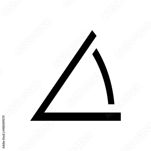 Illustration of a triangle shape with a curved line segment extending from the upper right side of it