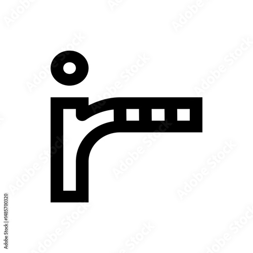 Illustration of a black information icon with a circle above a right angled shape and squares along the side