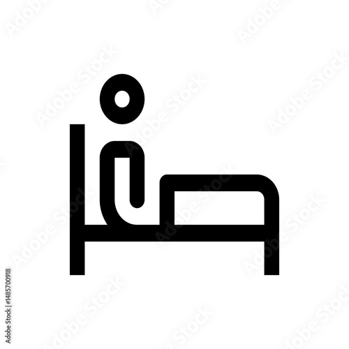 Illustration of a person lying in bed with a headboard in a simple black and white line drawing style