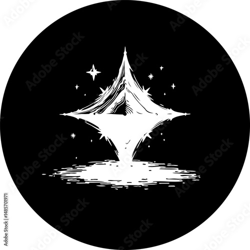 Monochromatic celestial object within a dark circular cosmic scene illustration