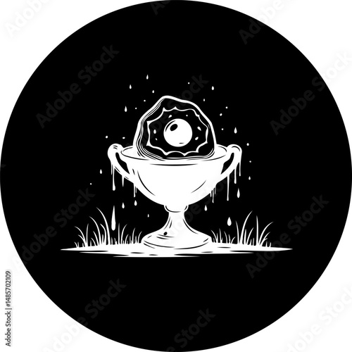 Stylized dessert presentation featuring a unique culinary artwork on black background