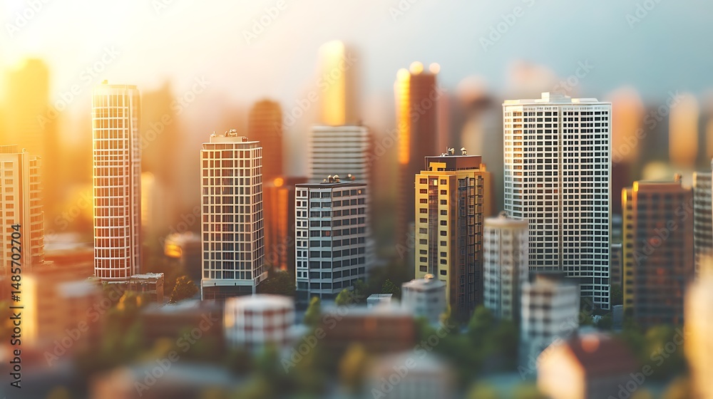 Fototapeta Golden Hour Cityscape Skyline Modern Buildings Urban Development