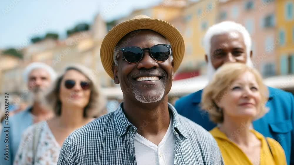 Joyful travelers wander through a picturesque European city under the summer sun. Joyful travelers wander through a picturesque European city under the summer sun.
