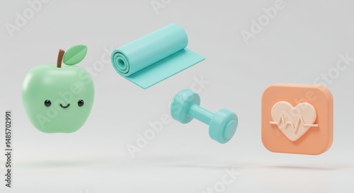 3D Render of Health and Fitness Icons